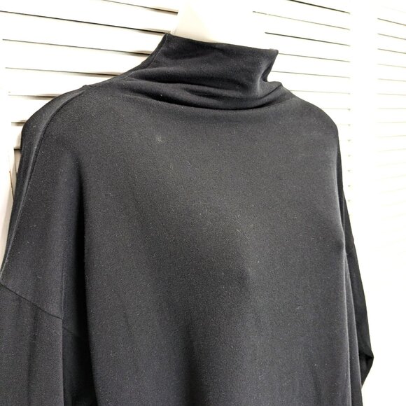 Eileen Fisher Oversized Funnel Neck Tunic Top Large Black Brushed Terry Tencel - Picture 4 of 13